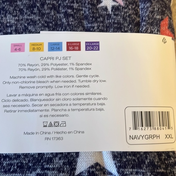 DKNY Women's Elastic Waistband Capri & Short Sleeve
Pajama Set (Navy Star, XXL) - Picture 3 of 7